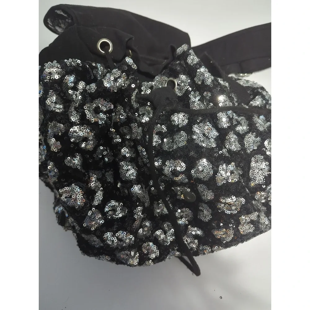 Victoria's Secret PINK Bling Leopard Sequin Campus Backpack drawstring Y2K shiny